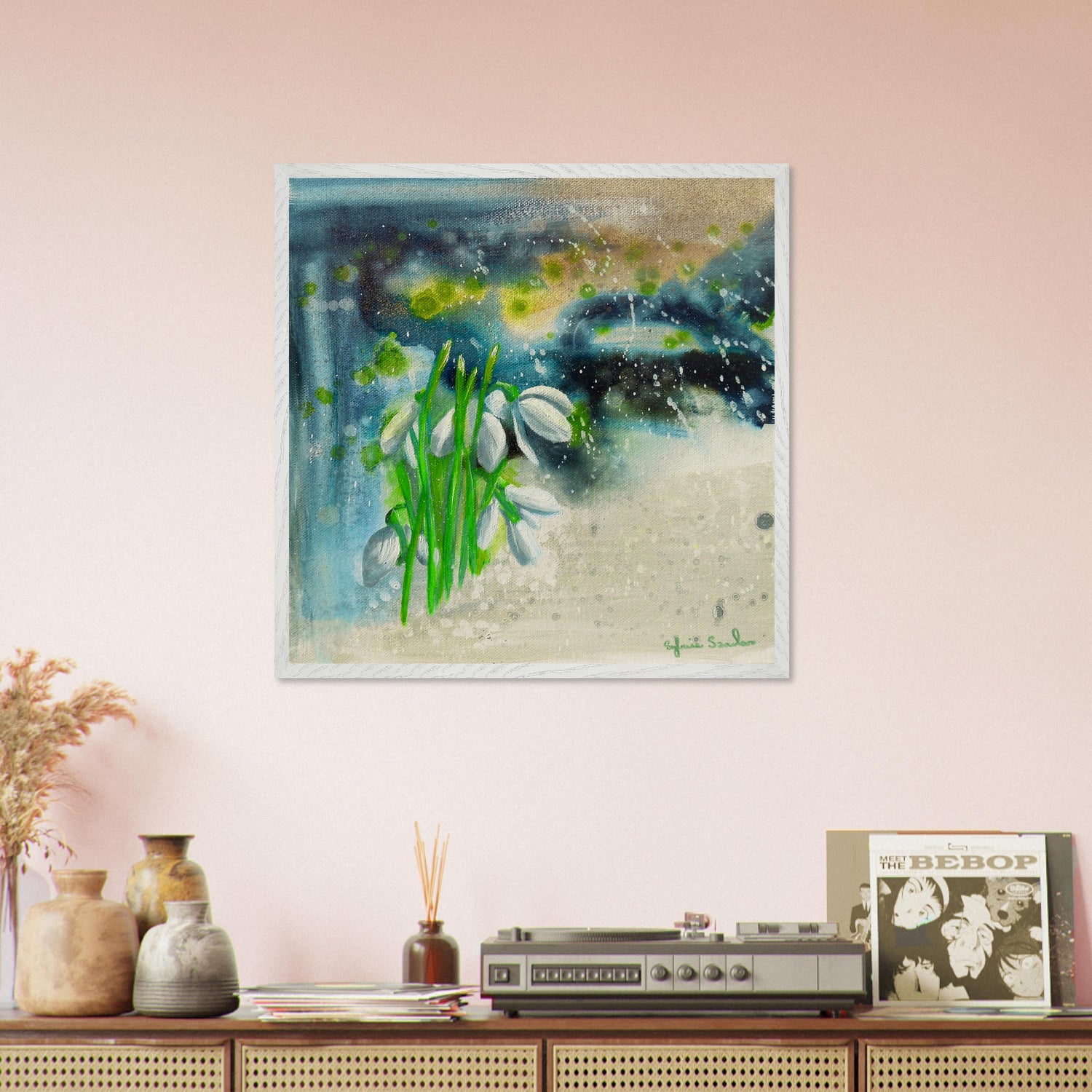 Premium Wooden Framed Prints of Abstract Florals Mixed Media Paintings