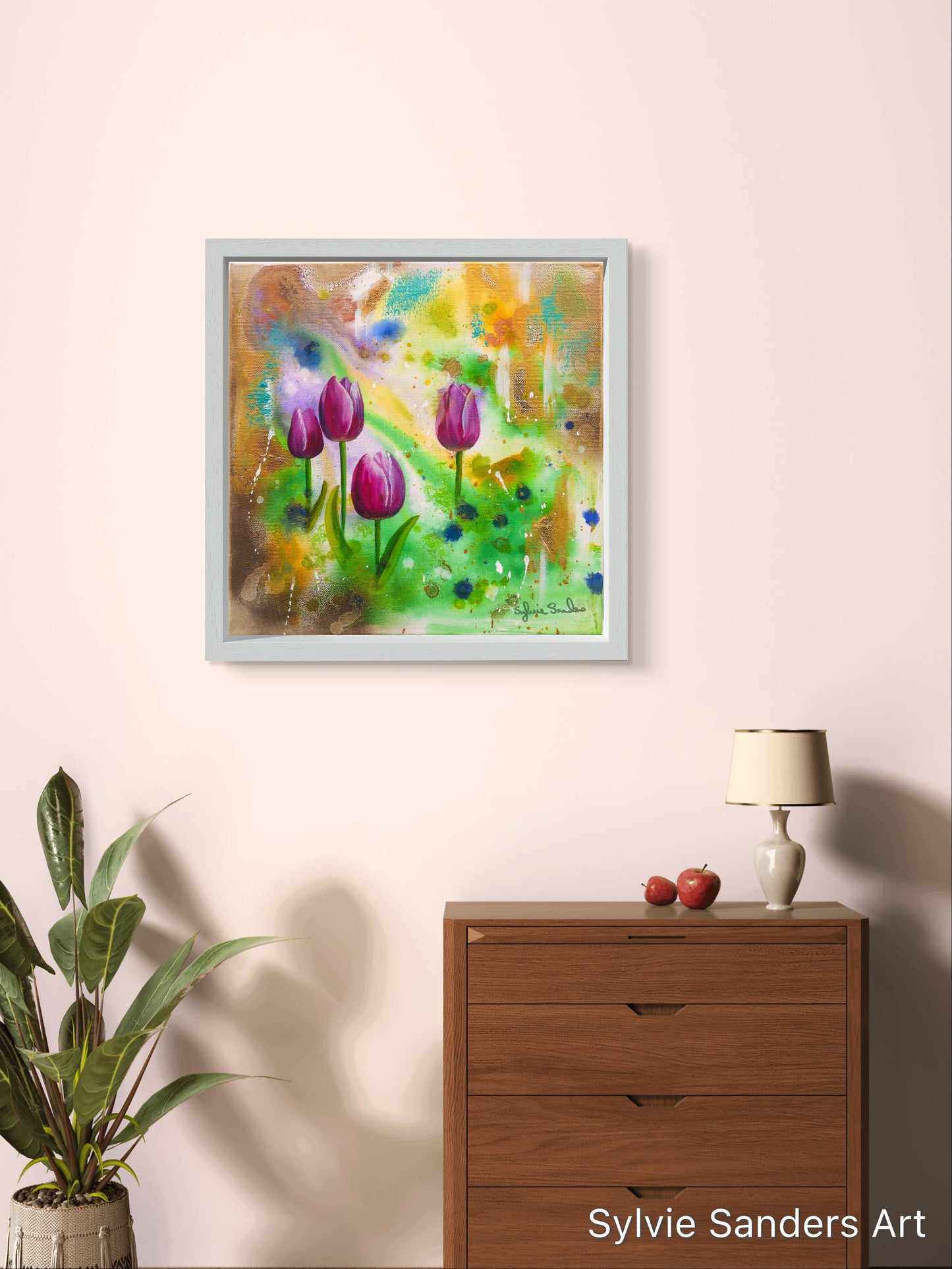 Pink Tulips - Framed Original Painting