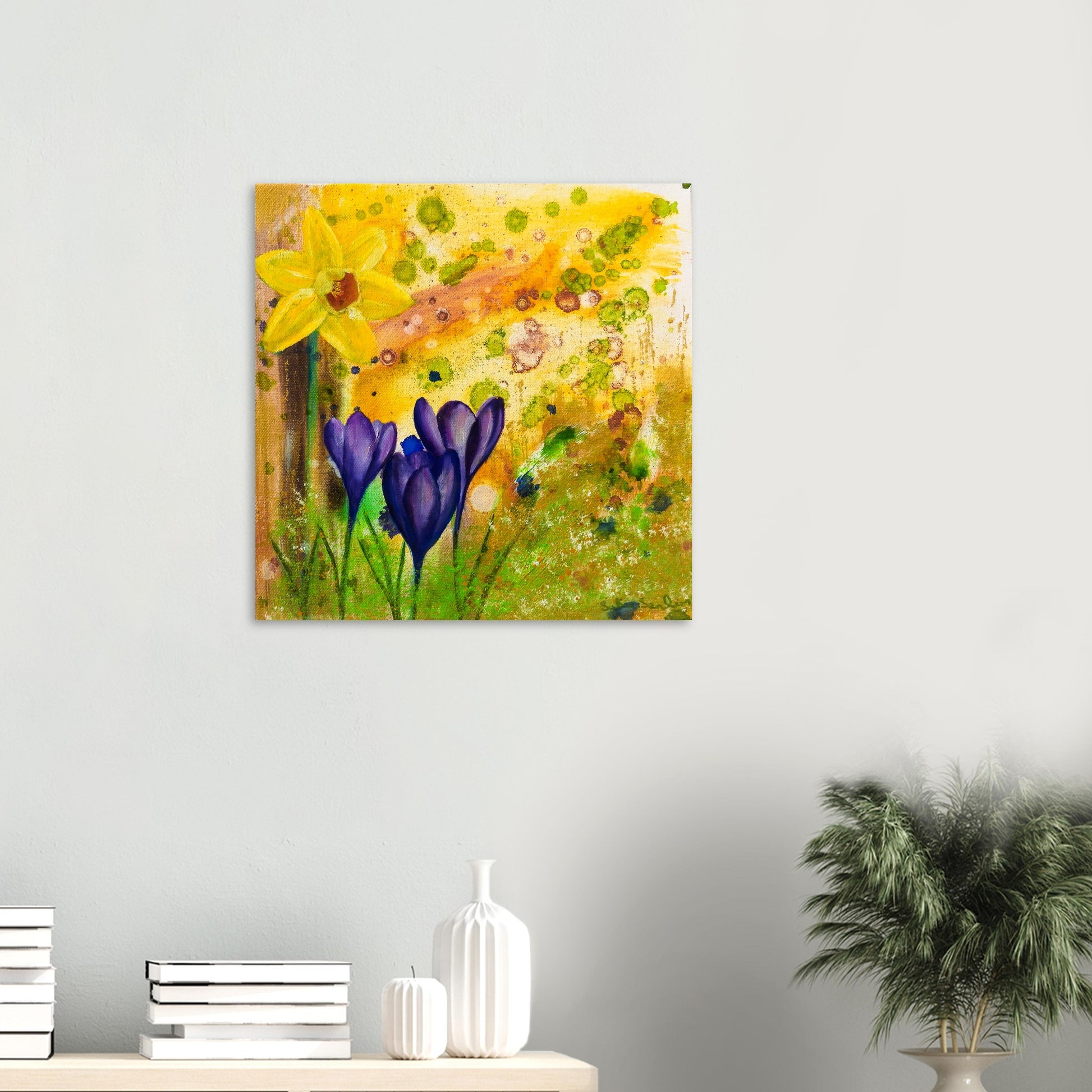 Spring Flowers Aluminium Print Hanging in Study