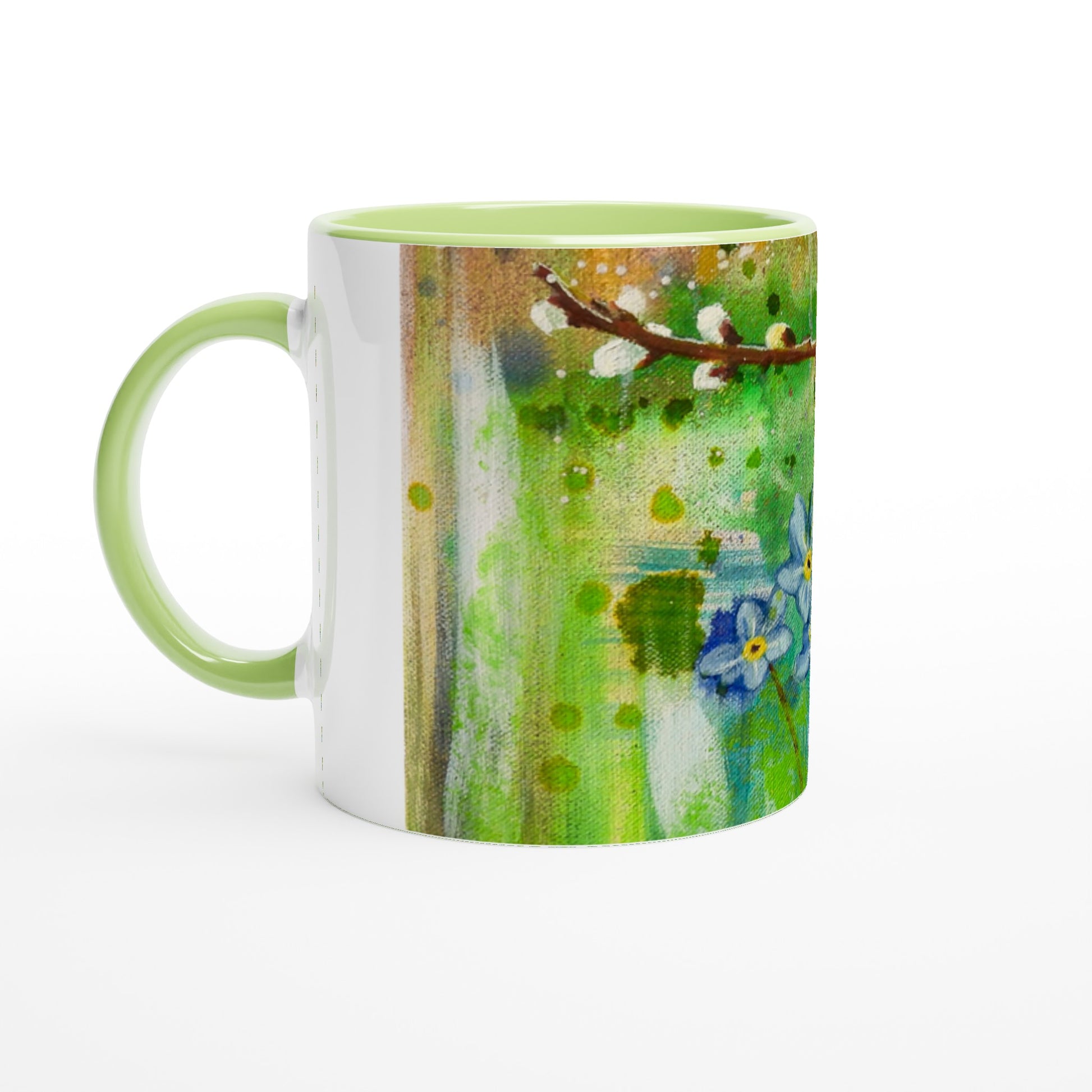 Green Interior Pussy Willow Forget Me Not Ceramic Mug