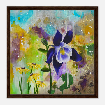 Dark Wooden Framed Canvas Columbine