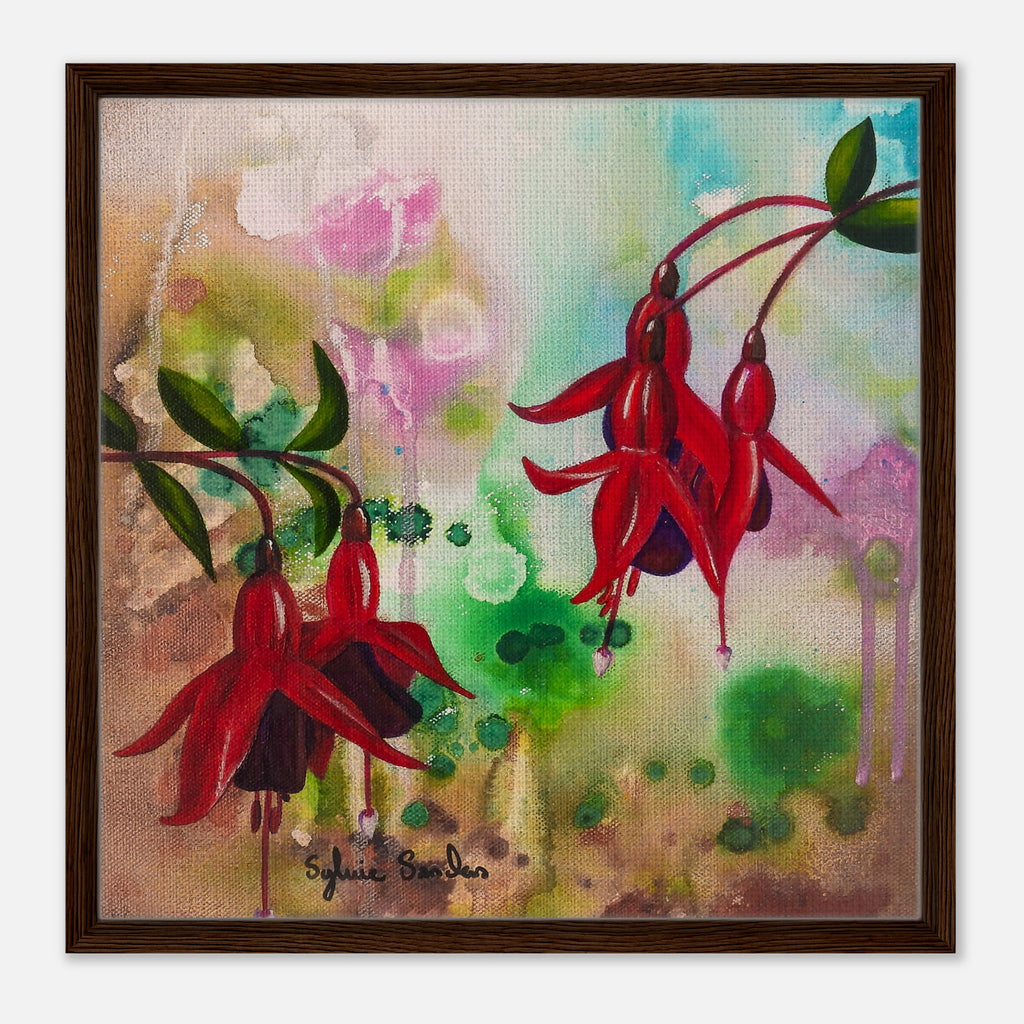 Fuchsia Bells Canvas in a dark wood frame