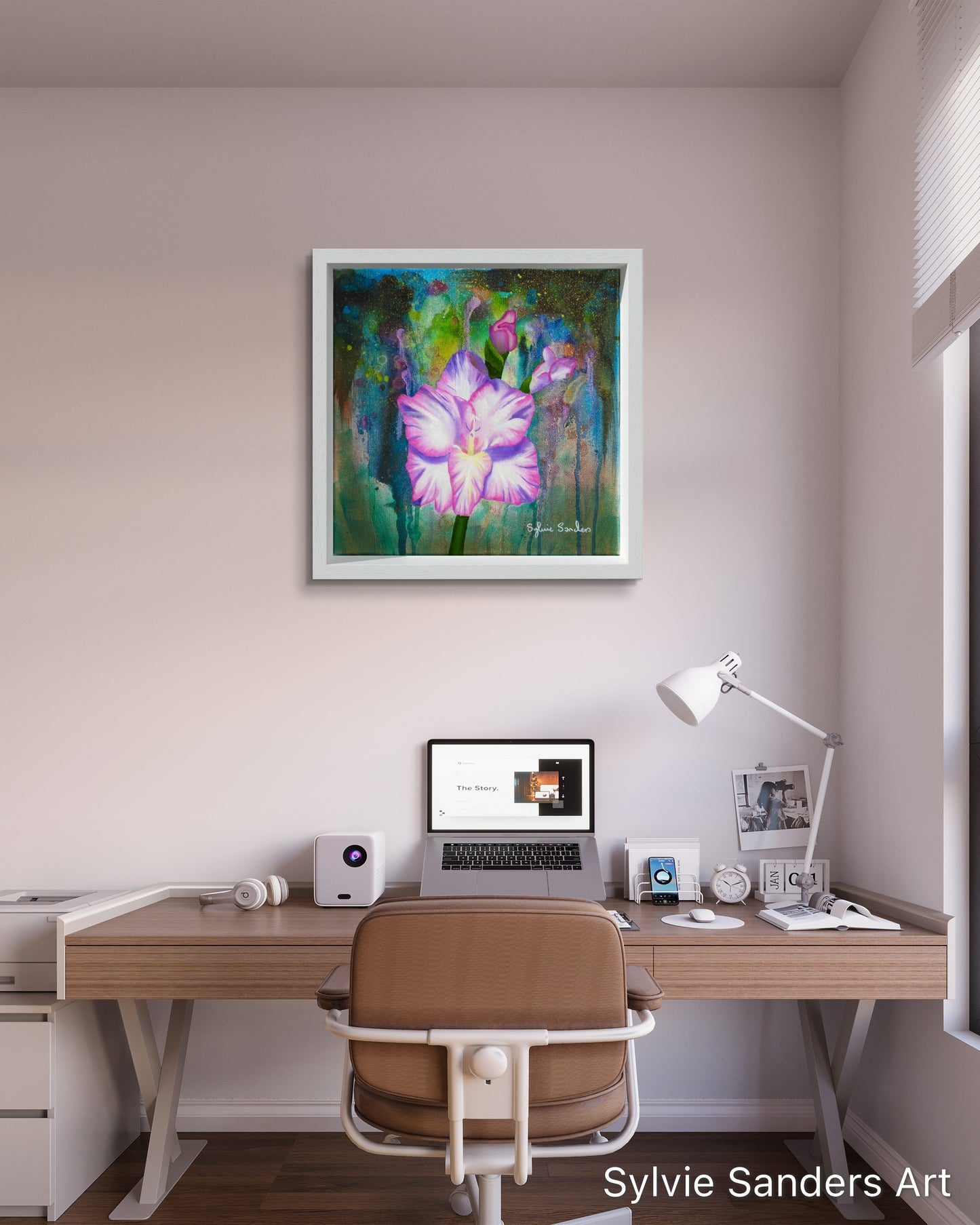 Hanging on the wall of an office Gladioli Symphony Framed Painting