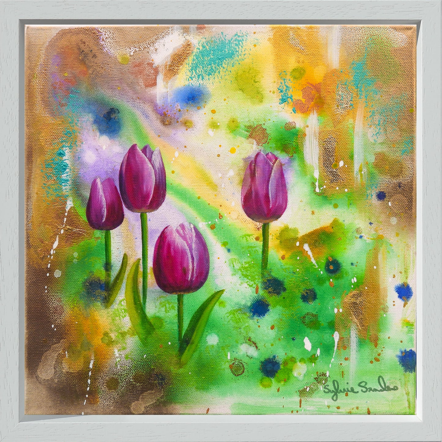 Pink Tulips - Framed Original Painting