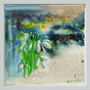 Original Mixed Media Abstract Floral Snowdrop Painting