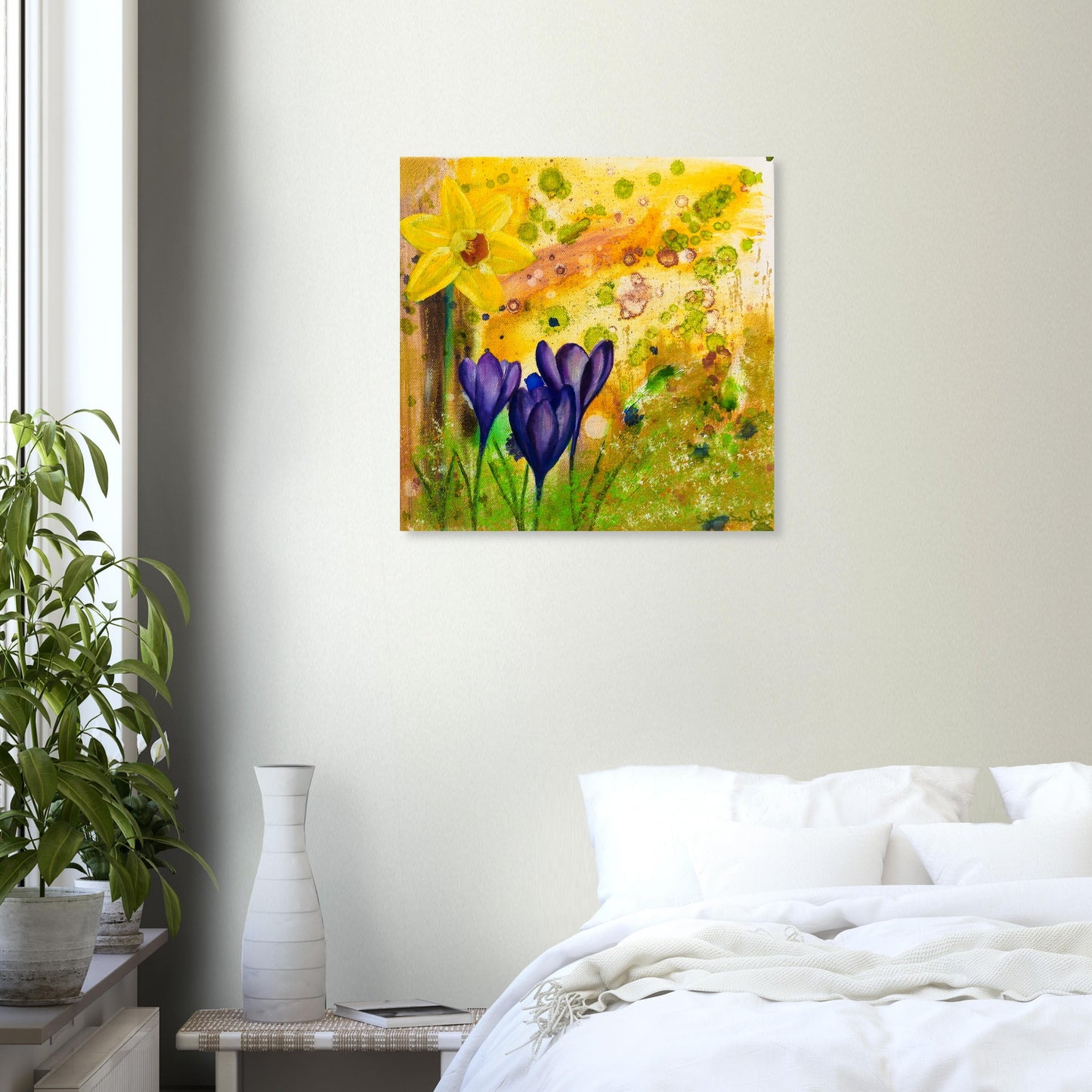 Hanging Spring Flowers Print in Bedroom