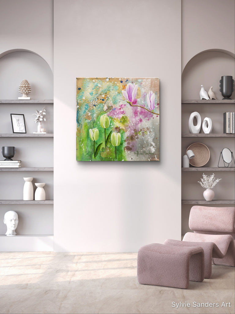 Spring Green Tulips Canvas Hanging on the Wall
