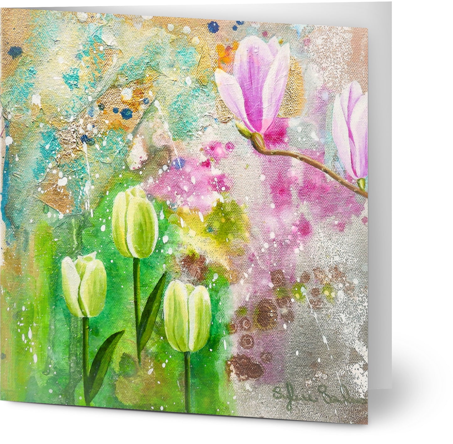 Spring Green Tulips - Single Greeting Card