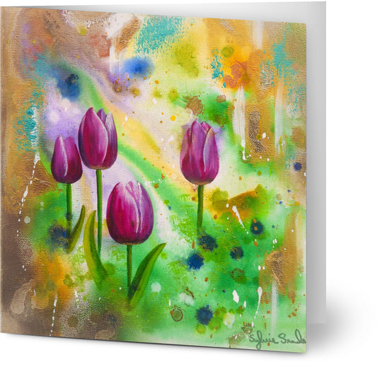 Pink Tulips - Single Greeting Card