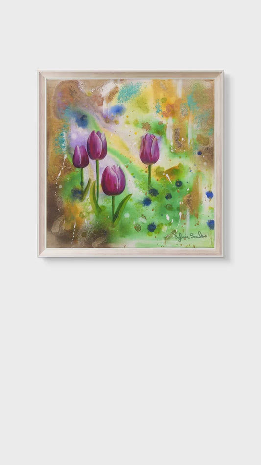 Pink Tulips - Framed Original Painting